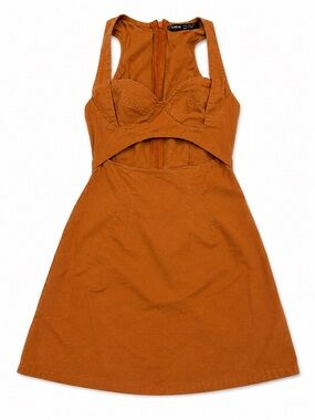 SHEIN Rust Brown Cut Out Bustier Mini Dress XS Cotton Linen Sleeveless A-Line